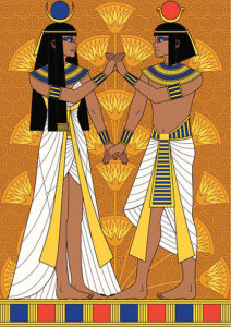 Illustration of Egyptian couple: woman and man holding hand in hand.